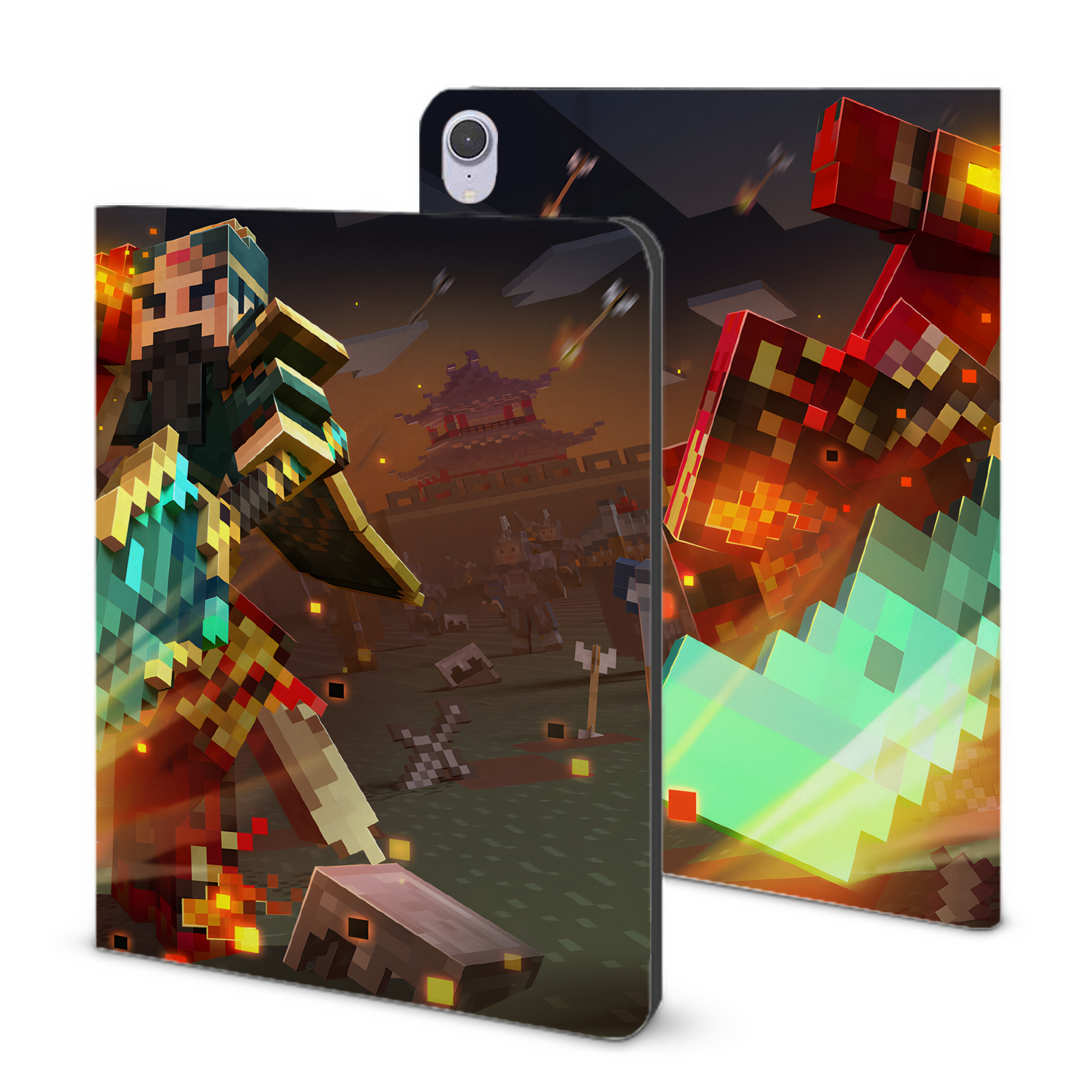 （画像用） マインクラフト ブロックの世界 Minecraft MC Block world IPad ケース ブック型 PUレザー TPU 耐衝撃 軽量 薄型 ペン収納なし 全面保護 IPad 各モデル対応